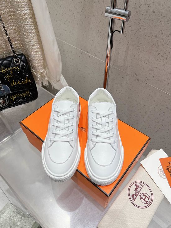 Hermes Classic Low-Top Sneakers with Metal Buckle Detail