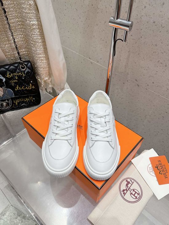 Hermes Classic Low-Top Sneakers with Metal Buckle Detail