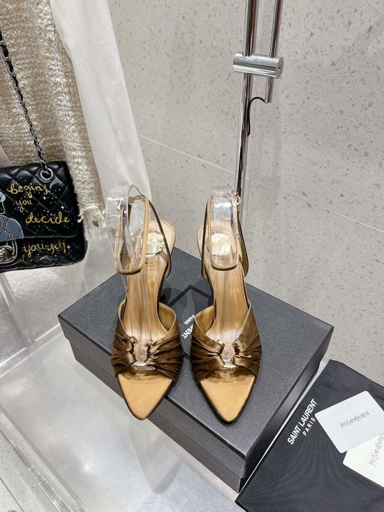 Yves Saint Laurent Chic Pointed Toe Rhinestone Comfortable Mid Heel Slide Sandals