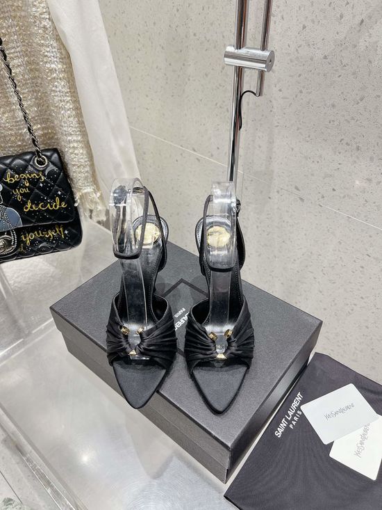 Yves Saint Laurent Chic Pointed Toe Rhinestone Comfortable Mid Heel Slide Sandals