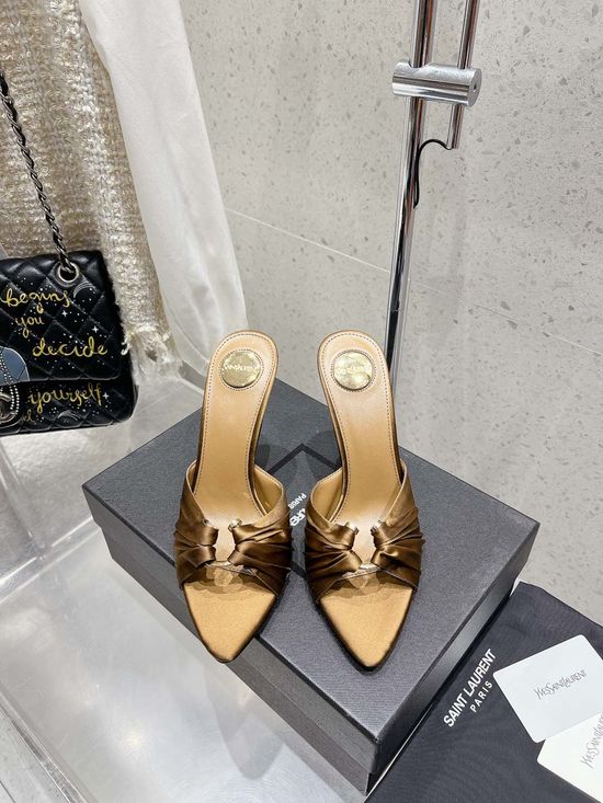Yves Saint Laurent Chic Pointed Toe Rhinestone Comfortable Mid Heel Slide Sandals