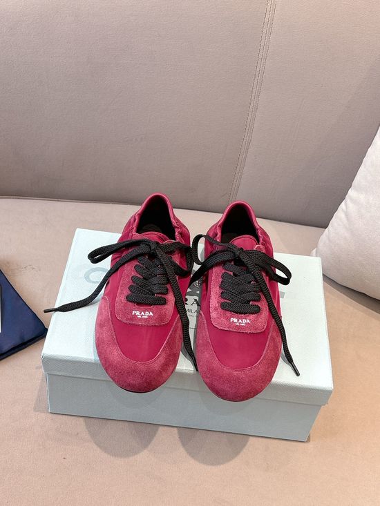 Prada Red Suede Casual Sneakers Comfortable Soft Sole Daily Shoes
