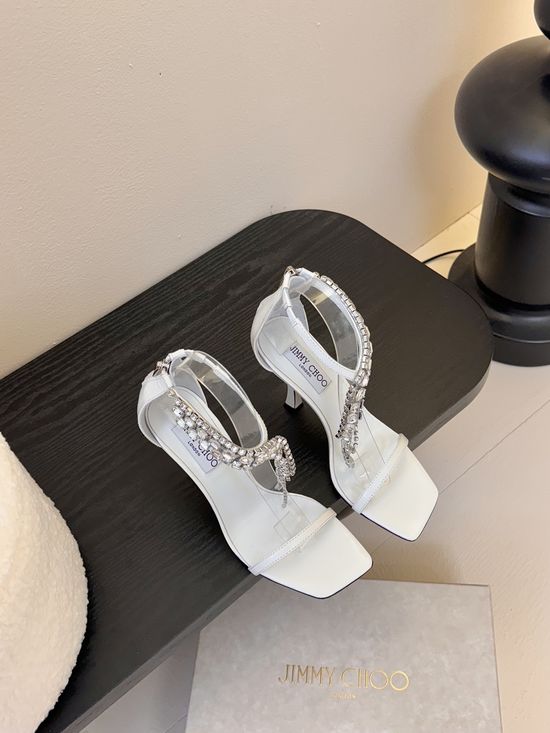 Jimmy Choo Rhinestone Buckle Pointed Toe Flat Sandals