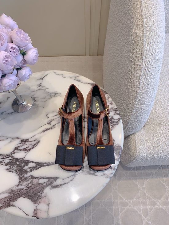 Prada Bow Decor Block Heel Mary Jane Shoes
