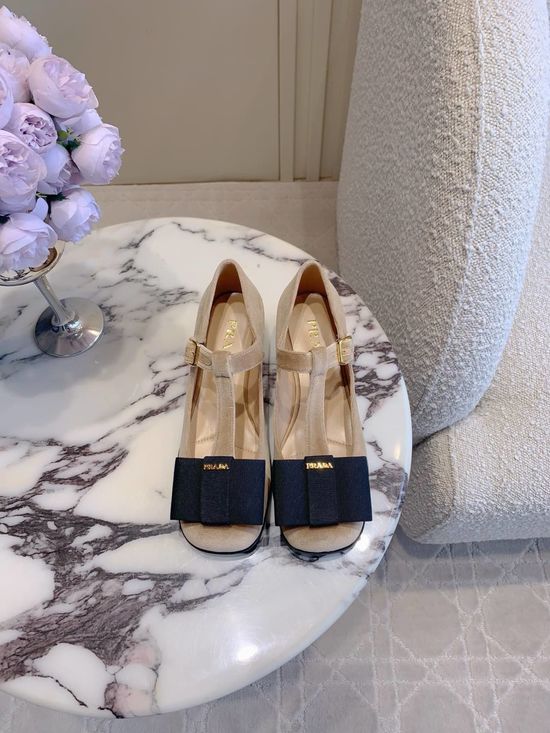 Prada Bow Decor Block Heel Mary Jane Shoes