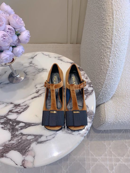Prada Bow Decor Block Heel Mary Jane Shoes