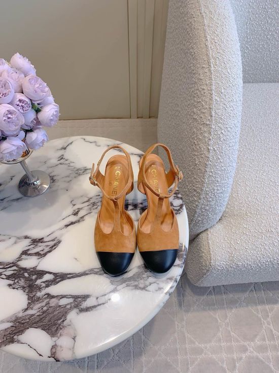 Chanel Classic Slingback High Heels with Metal Buckle