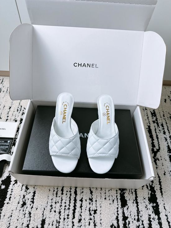 Chanel Block Heel Leather Slides Elegant Comfortable Casual Shoes