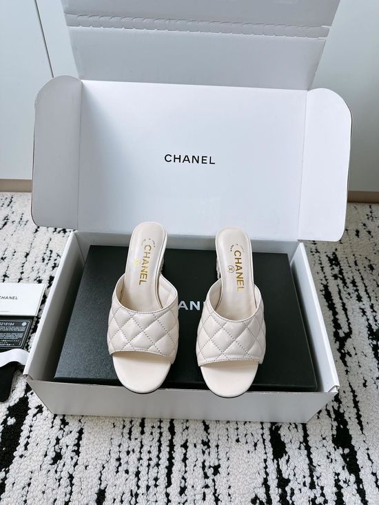 Chanel Block Heel Leather Slides Elegant Comfortable Casual Shoes