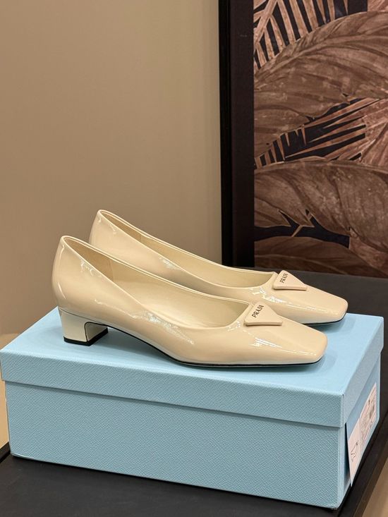 Prada Chic Square Toe Block Heel Leather Dress Shoes