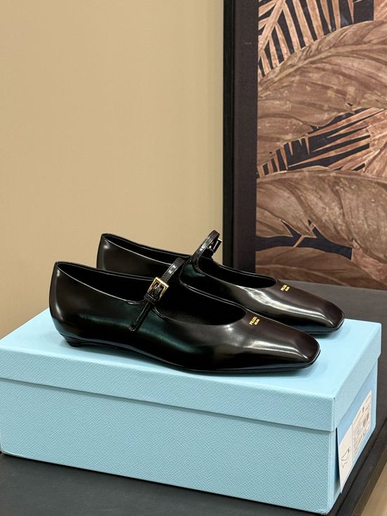 Prada Fashion Square Toe Leather Casual Daily Dress Shoes