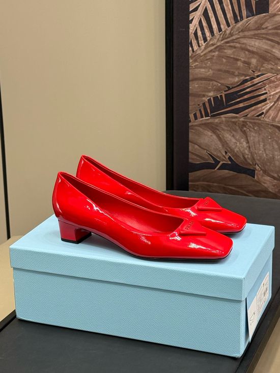 Prada Chic Square Toe Block Heel Leather Dress Shoes