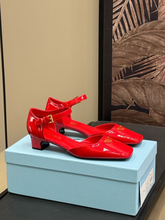 Prada Chic Square Toe Block Heel Leather Dress Shoes