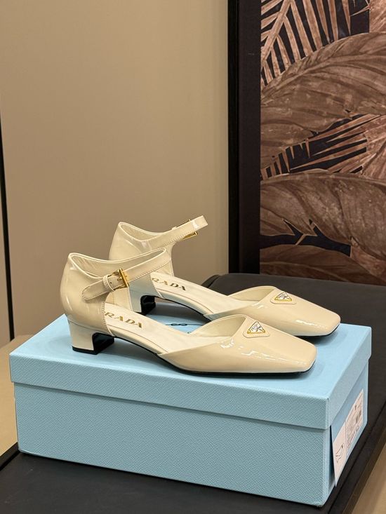 Prada Chic Square Toe Block Heel Leather Dress Shoes