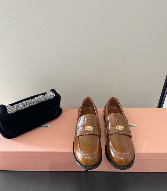Miu Miu Patent Leather Coin Decor Flat Heel Loafer Shoes Comfortable