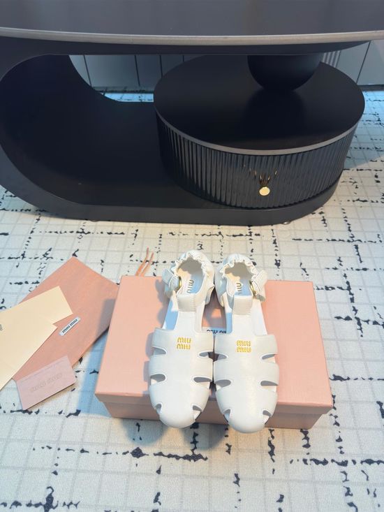 Miu Miu Embossed Logo Soft Cowhide Leather Roman Sandals