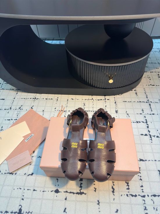 Miu Miu Embossed Logo Soft Cowhide Leather Roman Sandals