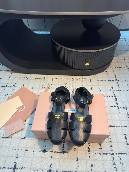 Miu Miu Embossed Logo Soft Cowhide Leather Roman Sandals