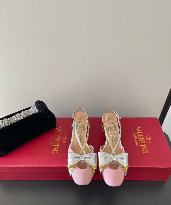 Valentino Bow Decor Leather Low Heel Pumps Soft Comfortable Lining