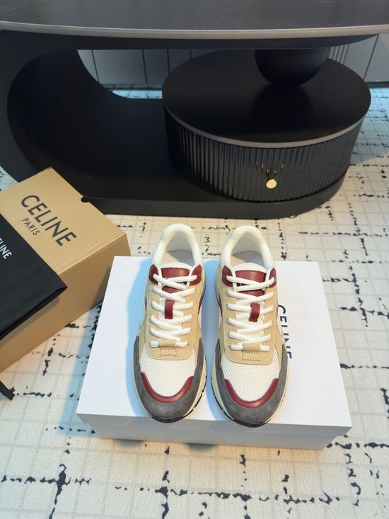 Celine Lace-up Thick Sole Casual Breathable Leather Sneakers