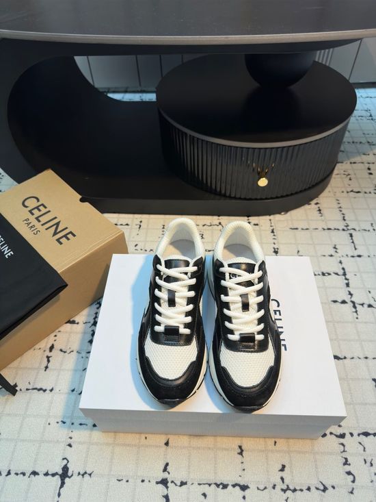 Celine Lace-up Thick Sole Casual Breathable Leather Sneakers