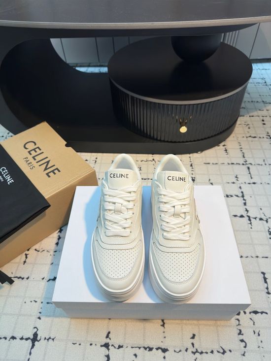 Celine Lace-up Elevated Thick Sole Casual White Sneakers