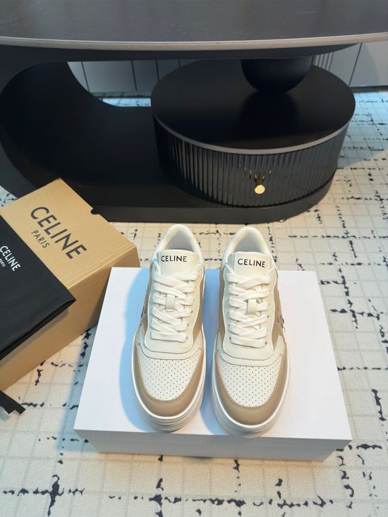 Celine Lace-up Elevated Thick Sole Casual White Sneakers