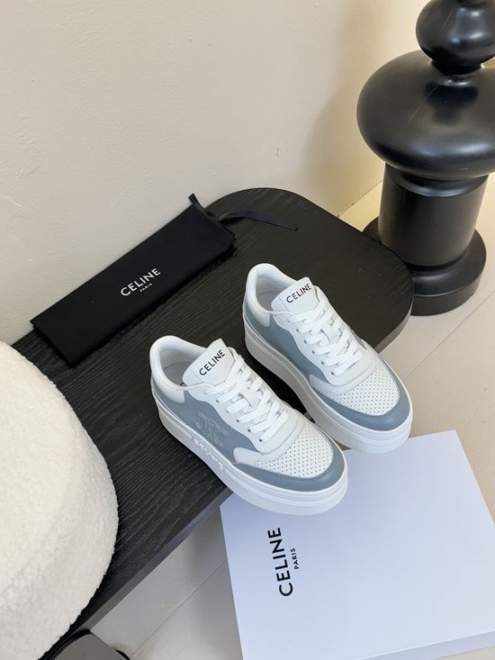 Celine Elevated Casual White Leather Shoes With Embossed Logo