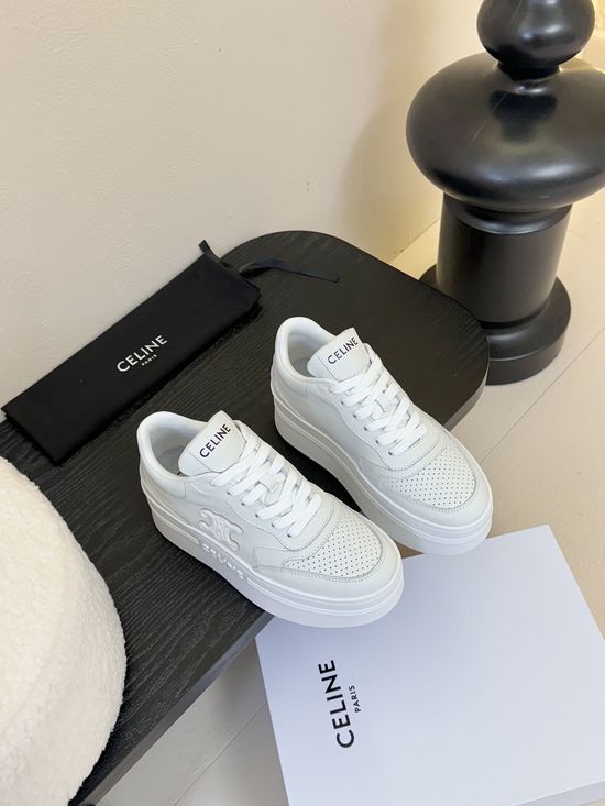 Celine Elevated Casual White Leather Shoes With Embossed Logo