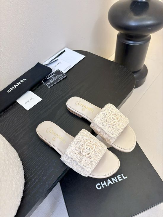 Chanel Vintage Buckle Leather Slip-on Loafer Slippers