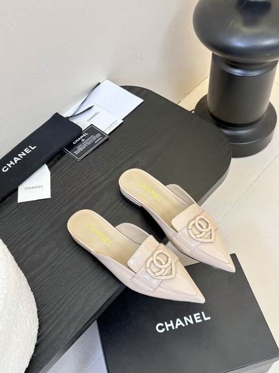Chanel Heart Buckle Pointed Toe Leather Mary Jane Shoes