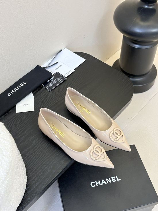 Chanel Heart Buckle Pointed Toe Leather Mary Jane Shoes