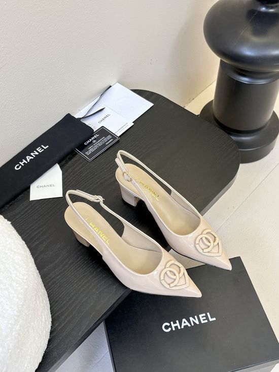 Chanel Heart Buckle Pointed Toe Leather Mary Jane Shoes