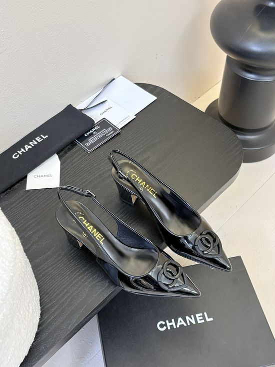 Chanel Heart Buckle Pointed Toe Leather Mary Jane Shoes