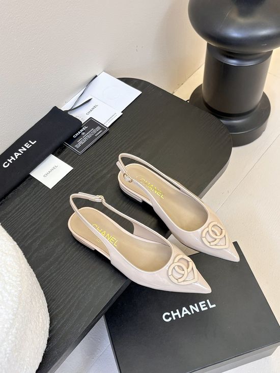 Chanel Heart Buckle Pointed Toe Leather Mary Jane Shoes