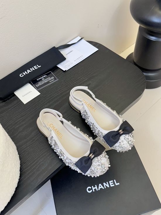 Chanel Lace Mesh Rhinestone Low Heel Elegant Sandals
