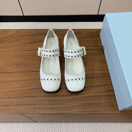 Prada Patent Leather Mary Jane Chunky Heel Pumps
