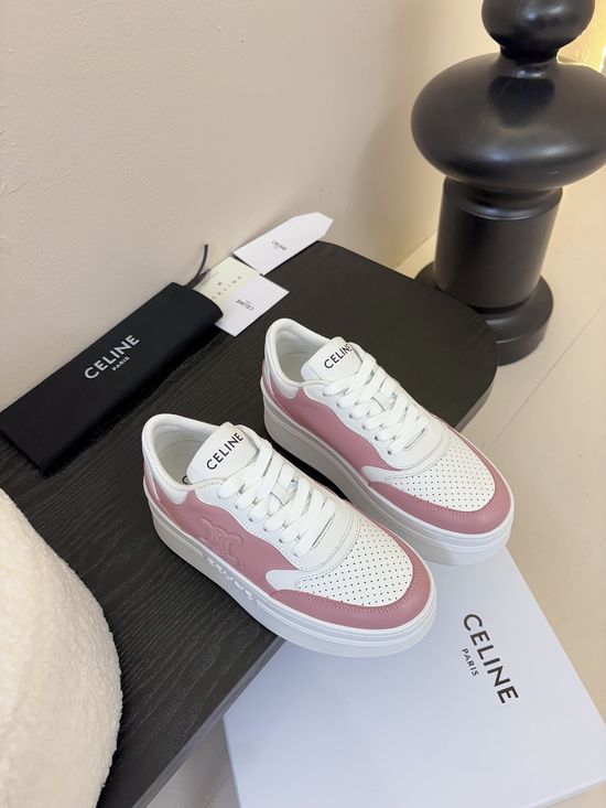 Celine Embossed Logo Thick Sole White Leather Sneakers