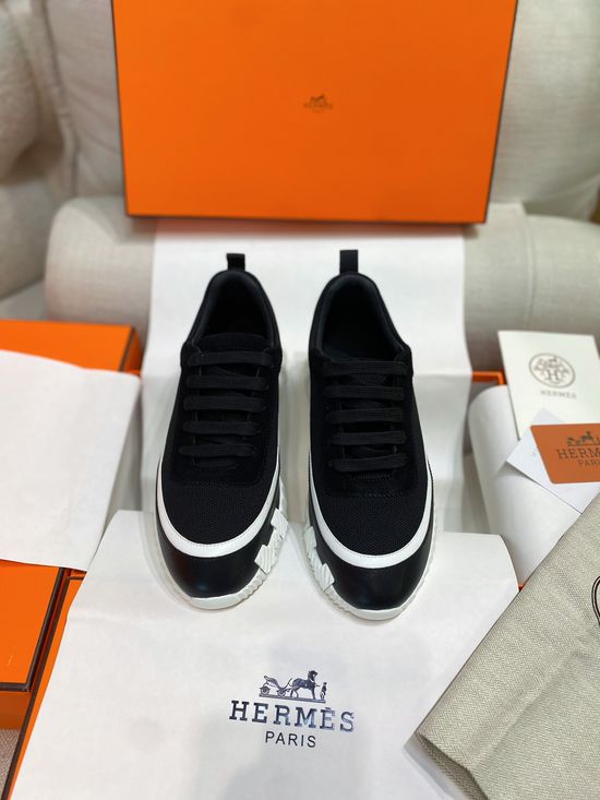 Hermes Color-block Knit Leather Sneakers with Lightweight Sole