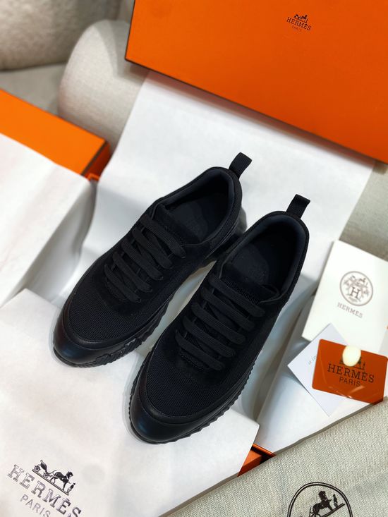 Hermes Color-block Knit Leather Sneakers with Lightweight Sole