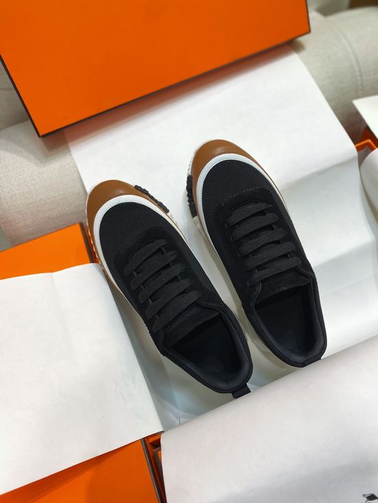 Hermes Color-block Knit Leather Sneakers with Lightweight Sole