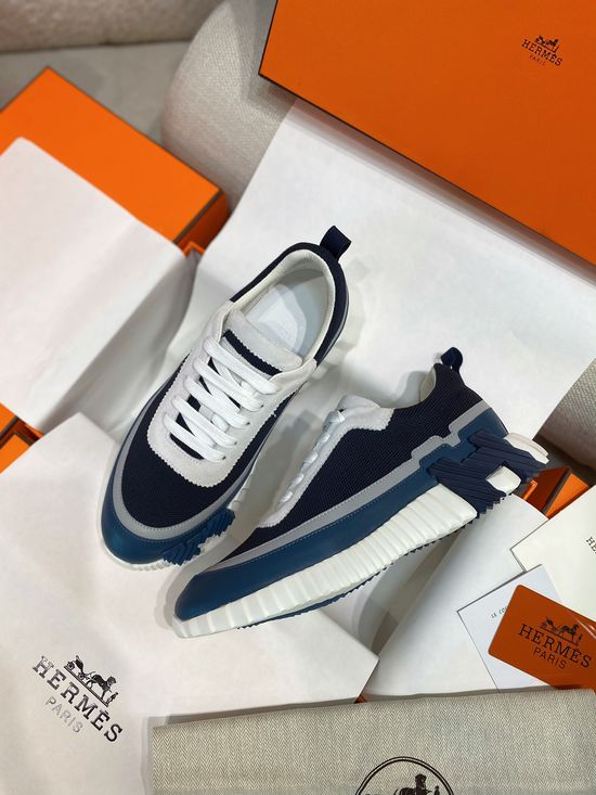 Hermes Color-block Knit Leather Sneakers with Lightweight Sole