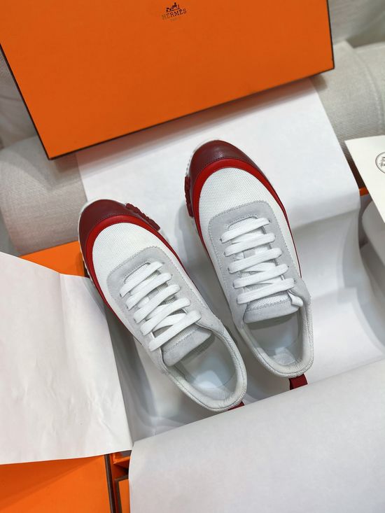 Hermes Color-block Knit Leather Sneakers with Lightweight Sole
