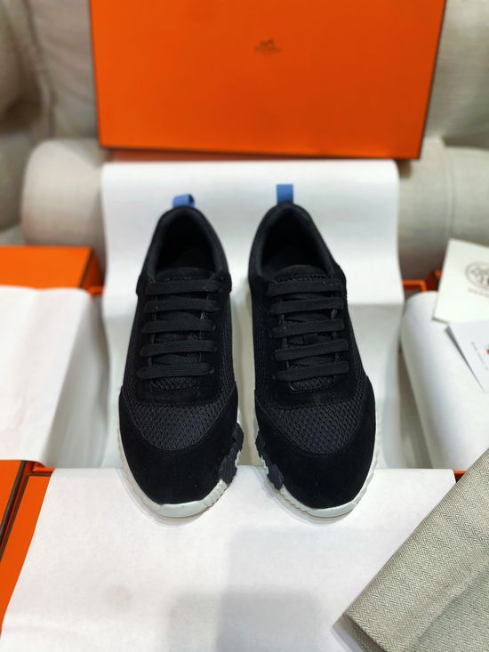 Hermes Color-block Knit Leather Sneakers with Lightweight Sole
