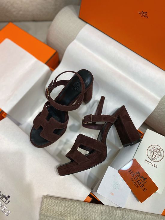 Hermes Suede High Heel Ankle Strap Sandals With Premium Sole