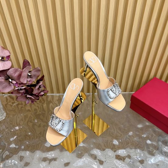 Valentino Rhinestone Buckle Snake Print Leather High Heel Sandals