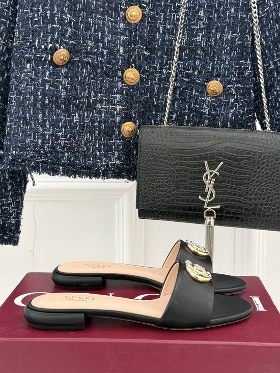 Gucci Rhinestone Decor Denim Slides Soft Lined Comfort Slippers