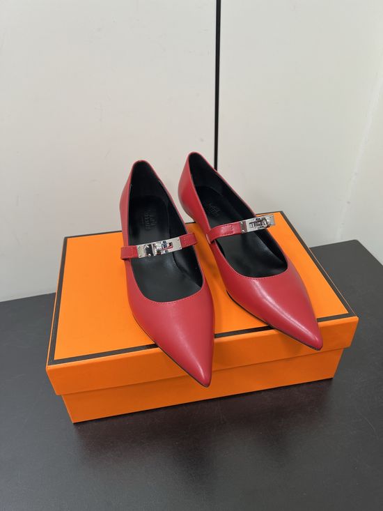 Hermes Pointed Toe Low Heel Pumps With Decorative Hardware