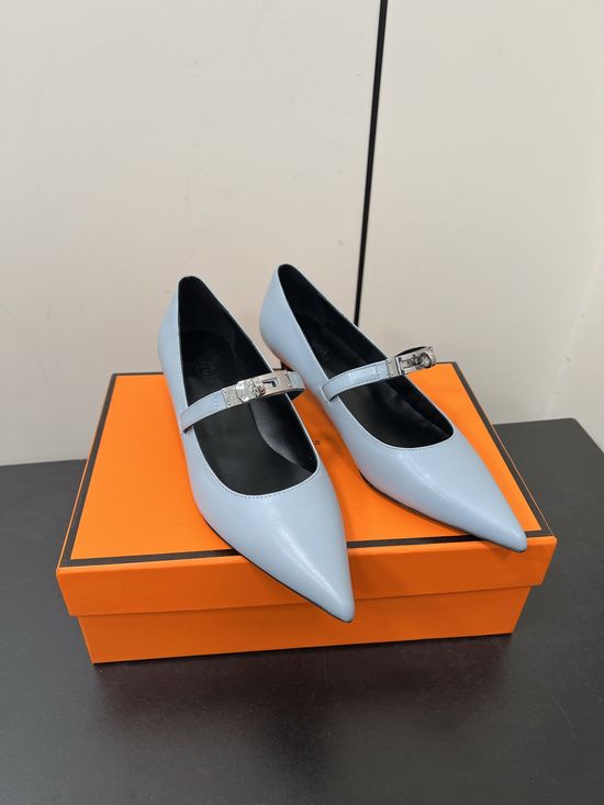 Hermes Pointed Toe Low Heel Pumps With Decorative Hardware