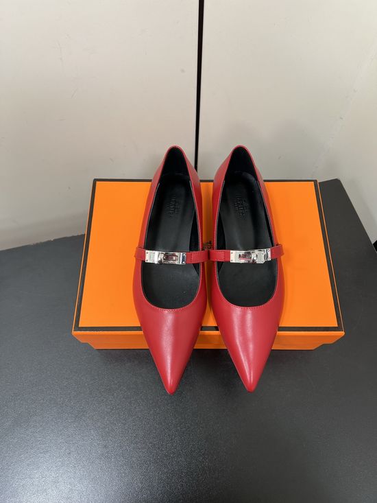 Hermes Pointed Toe Low Heel Pumps With Decorative Hardware